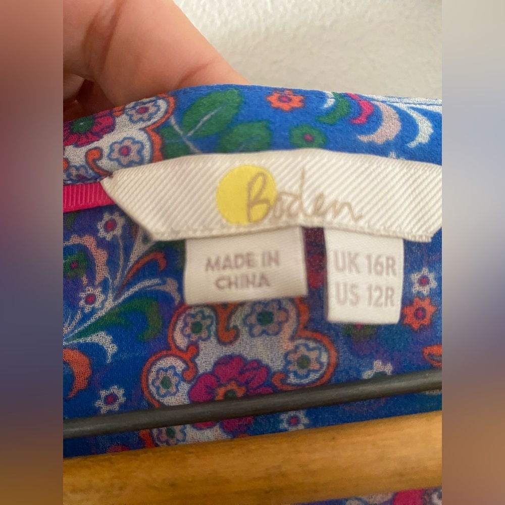 BODEN Elise SheerLuxe Floral Blue Sleeveless Dress size 12 - Picture 2 of 16